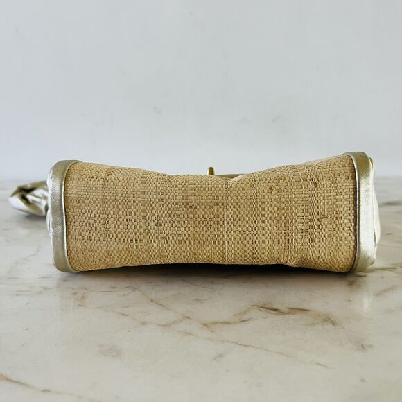 COACH Parker Straw Top Gold Leather Trim Top Handle Small Shoulder Bag - Picture 4 of 13